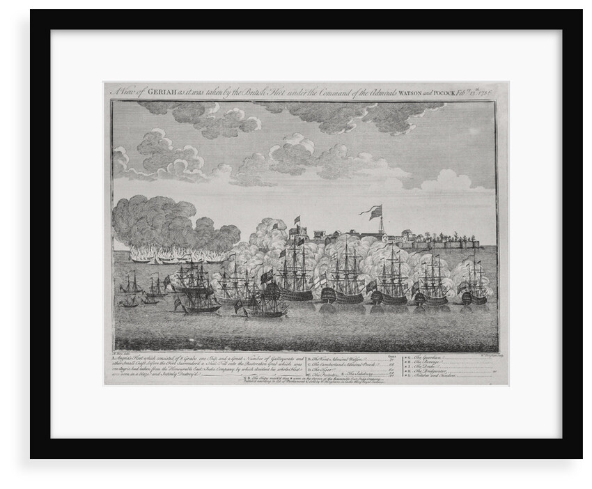 A view of Geriah as it was taken by the British fleet under the command of the Admirals Watson and Pocock February 13th 1756 by M. Hore
