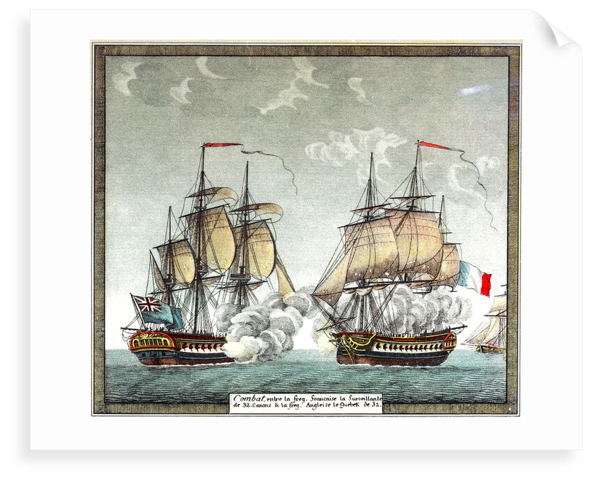Battle between 32-gun French frigate 'Surveillante' and English 32-gun frigate 'Quebec' by Angeli