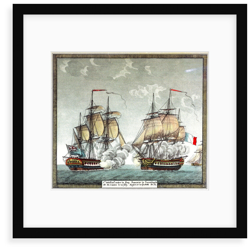 Battle between 32-gun French frigate 'Surveillante' and English 32-gun frigate 'Quebec' by Angeli