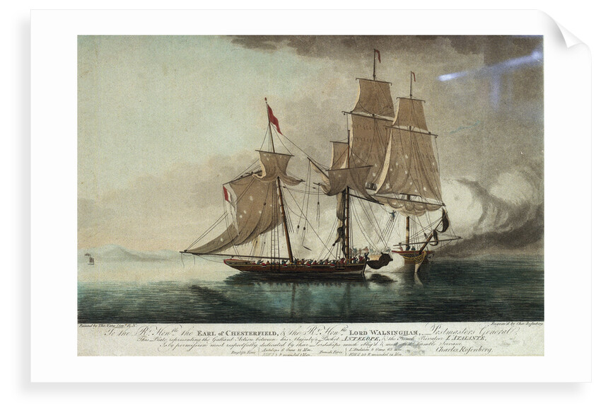 'To the Rt. Honble. the Earl of Chesterfield, & the Rt. Honble Lord Walsingham. - Postmasters General, This Plate representing the Gallant Action between his Majesty's Packet Antelope, & the French Privateer L' Atalante... [2 Dec 1794]'. by Thomas