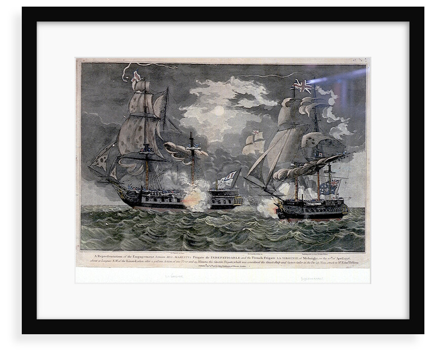A Representation of the Engagement between His Majesty's Frigate the 'Indefatigable' and the French Frigate 'La Virginie', at Midnight, on the 20th of April 1796... struck to Sir Edward Pellew by John Fairburn
