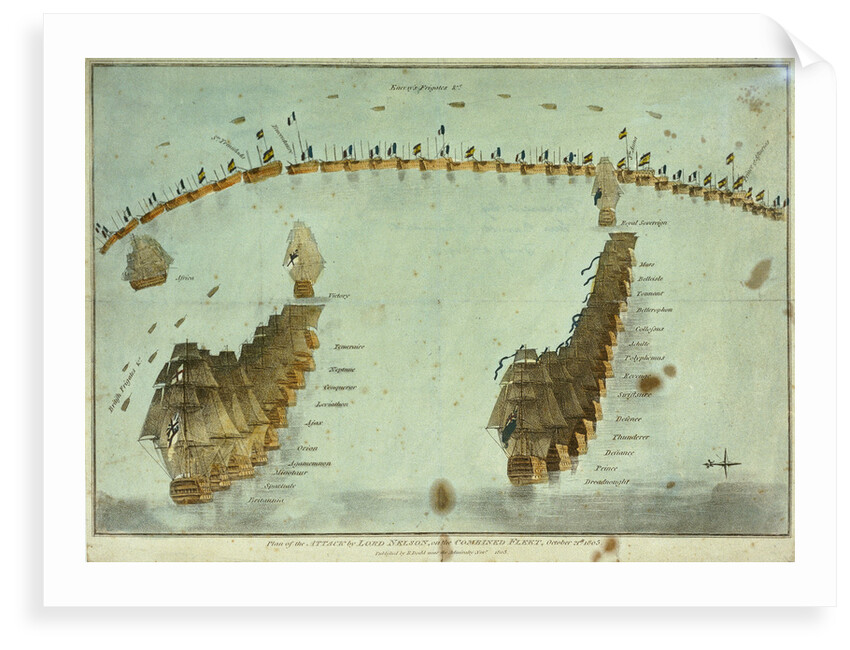 Plan of the attack by Lord Nelson, on the combined fleet, 21 October 1805 by Robert Dodd