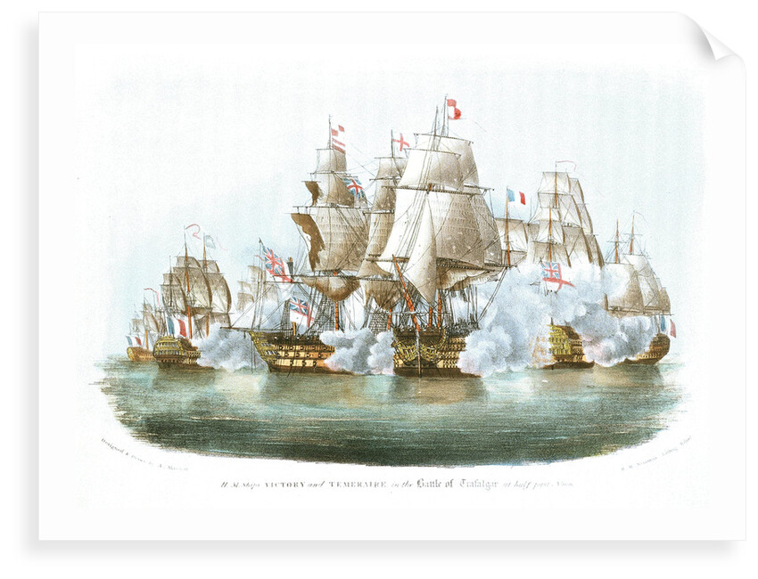 HMS 'Victory' and 'Temeraire' in the Battle of Trafalgar at half past noon by A. Masson