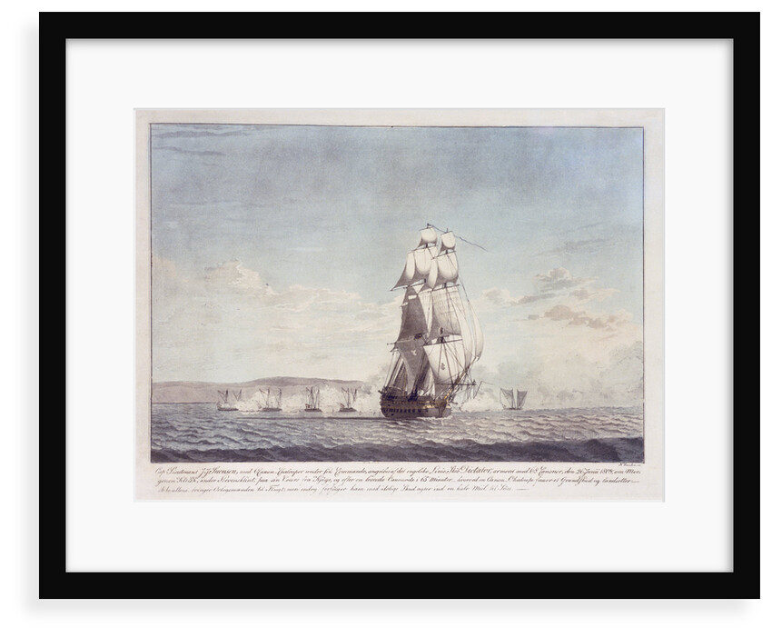 64-gun ship 'Dictator' (1783) engaging Danish gunboats, 26 June 1808 by N. Truslew