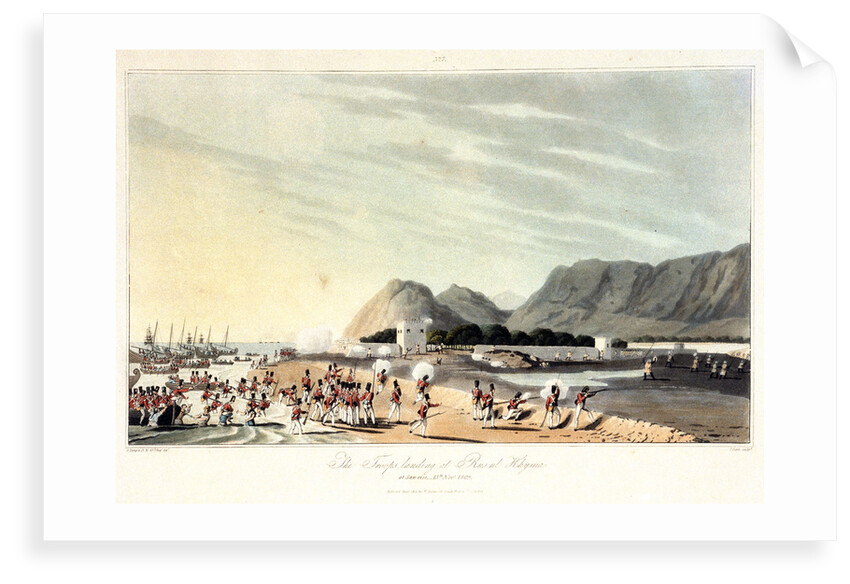 No. 7 'The troops landing at Rus ul Khyma, 13 November 1809' by R. Temple