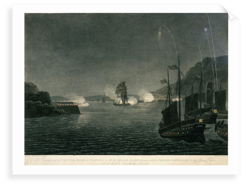 The Engagement of Capt. Sir Murray Maxwell in H.M. Ship the Alceste, 1816, with the Chinese Fortresses on the Bocca Tigris, both of which he immediately silenced by McLeod