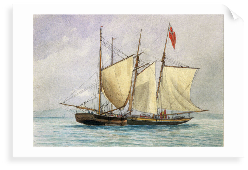 'Captain H Wolman with HM 80th Foot capturing the Notorious Pirate Schooner Hanna Mercury Isld Oct 26th 1843'. by unknown
