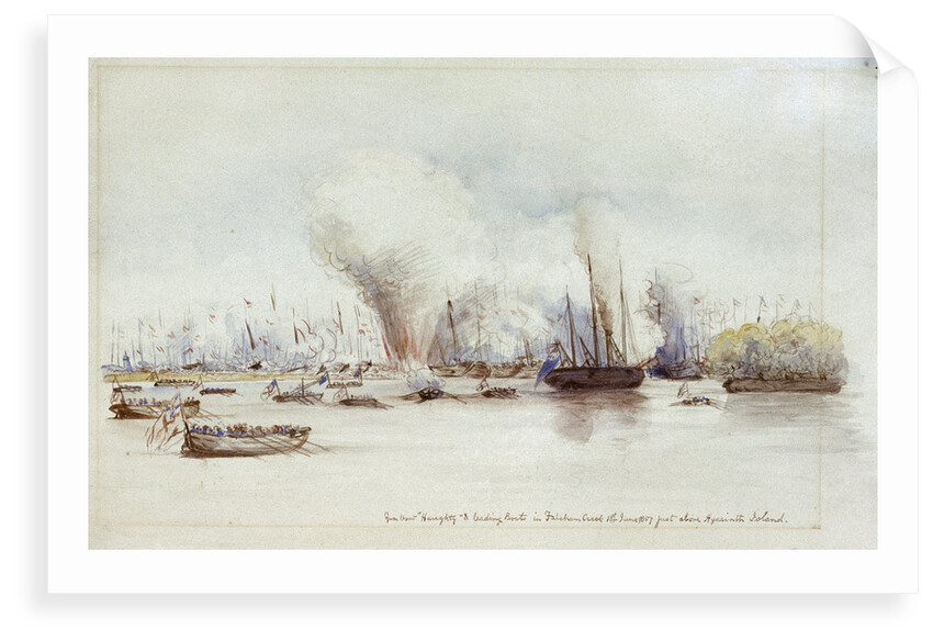 Gun boat Haughty & leading boats in Fatcham Creek 1st June 1857 just above Hyacinth Island by unknown