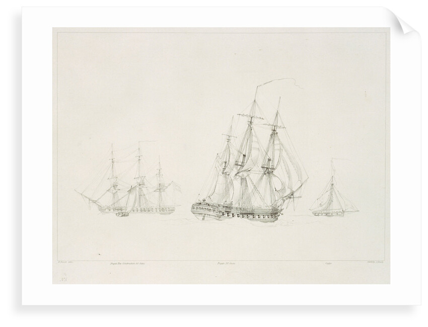 A 60-gun frigate of new construction, with a 38-gun frigate and a cutter nearby by Samuel Rawle
