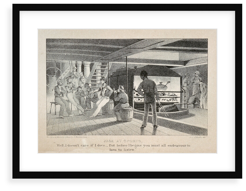 Scene below deck on a British naval sailing vessel, showing the galley fire ' Jack at Oporto...' by John Christian Schetky
