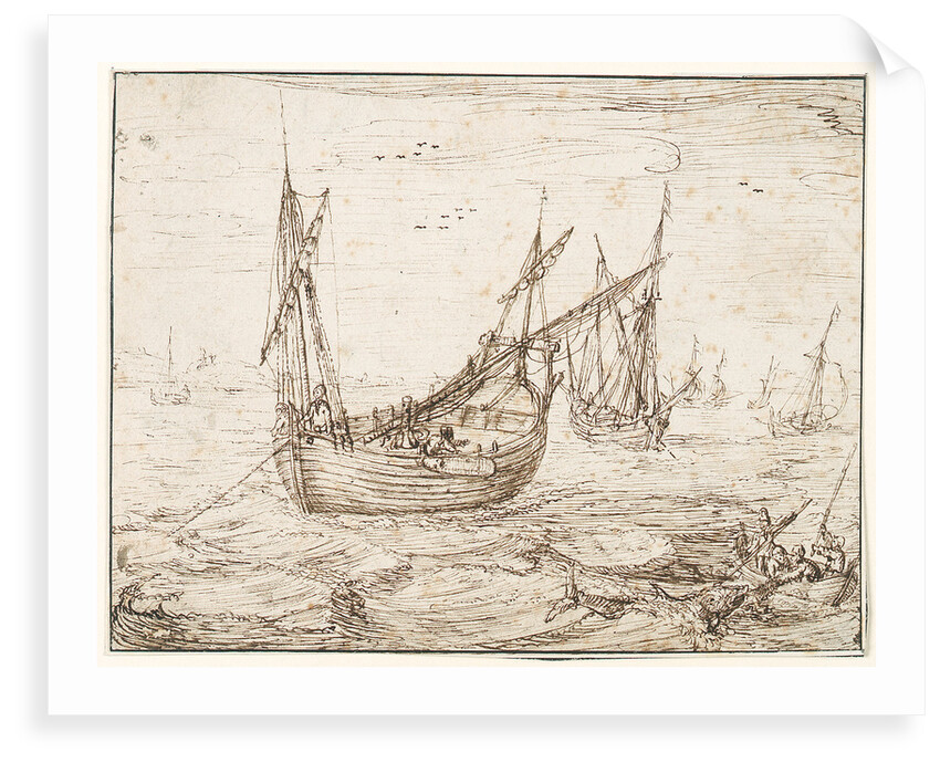 A herring buss catching a large fish by Hendrick Cornelisz Vroom