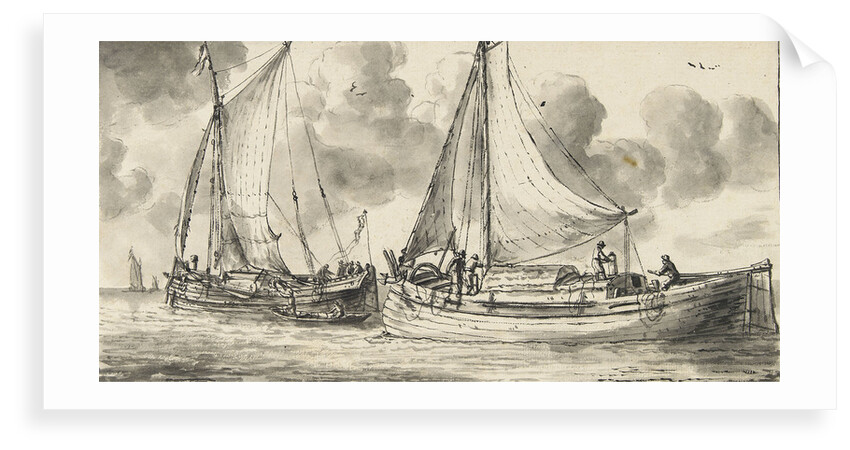 Study of a waterschip and a smalschip - fishing boats by Reinier Nooms