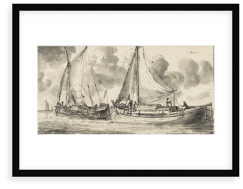 Study of a waterschip and a smalschip - fishing boats by Reinier Nooms