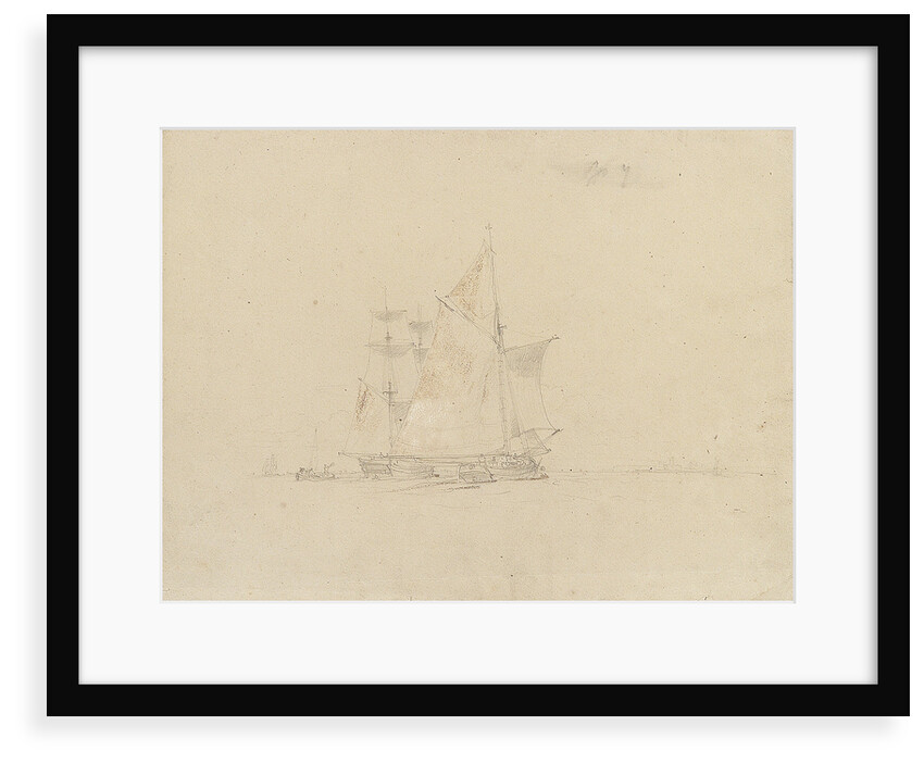A group of sailing boats off the coast by George Chambers