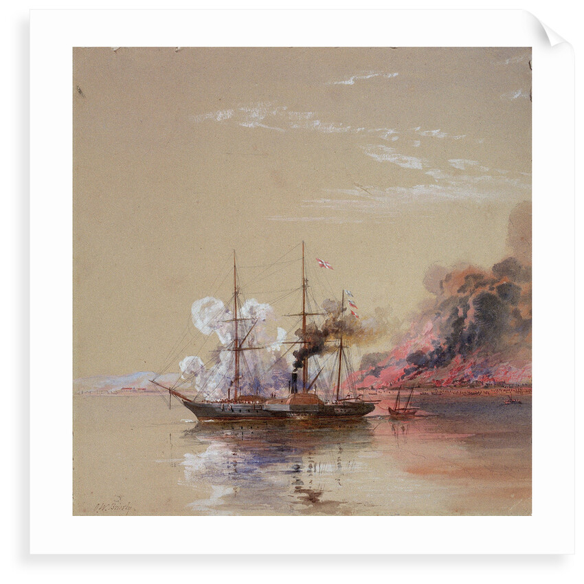 HMS 'Vesuvius' at the destroying of stores, sea of Azoff, 1 September 1855 by Oswald Walter Brierly