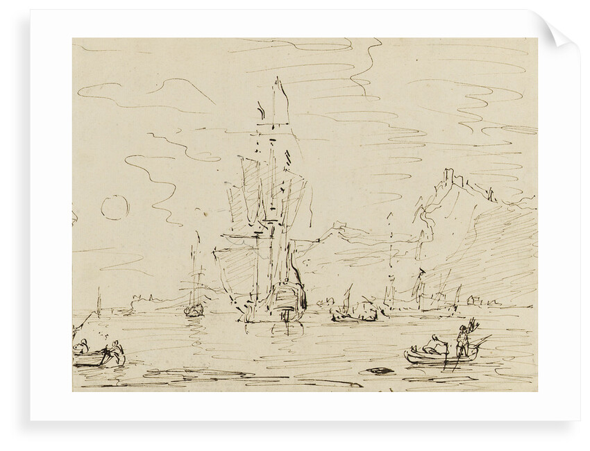 Sketch of shipping off a high coast by Samuel Scott