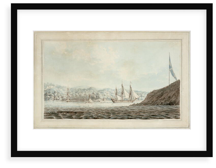Two frigates in Plymouth harbour opposite Mount Edgcumbe by John Webber