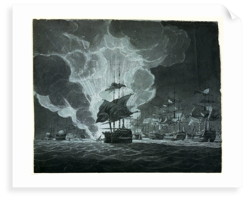 Fleet with a ship on fire by Robert Cleveley