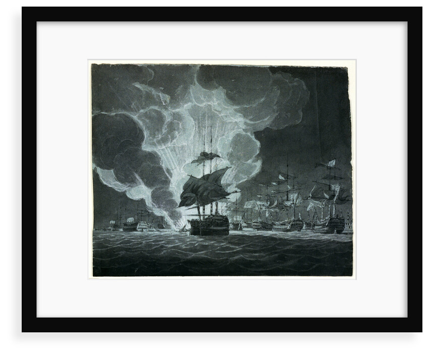 Fleet with a ship on fire by Robert Cleveley