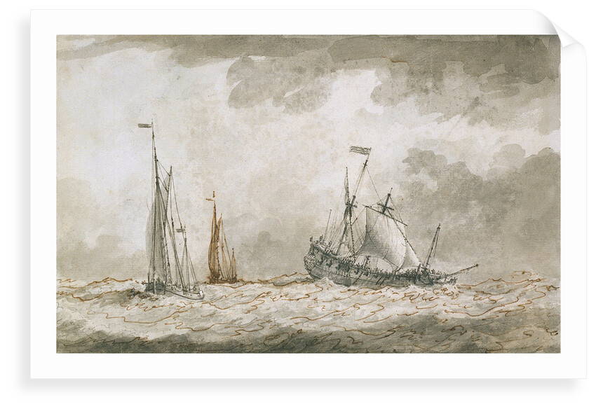 A dismasted Dutch man of war by Charles Gore