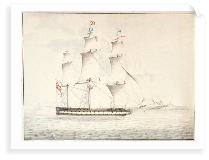 HMS 'Norge' (captured from the Danes 1807) off Pendennis Castle by W. H.