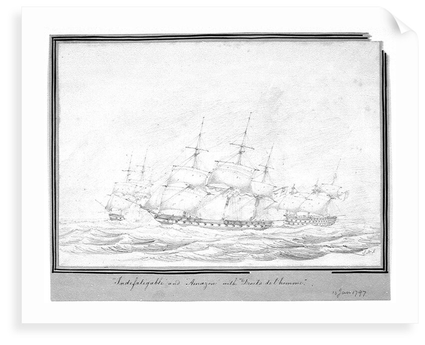 'Indefatigable' and 'Amazon' with Droits de l'homme, 15th Jan 1797 by J N S
