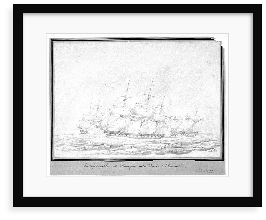 'Indefatigable' and 'Amazon' with Droits de l'homme, 15th Jan 1797 by J N S