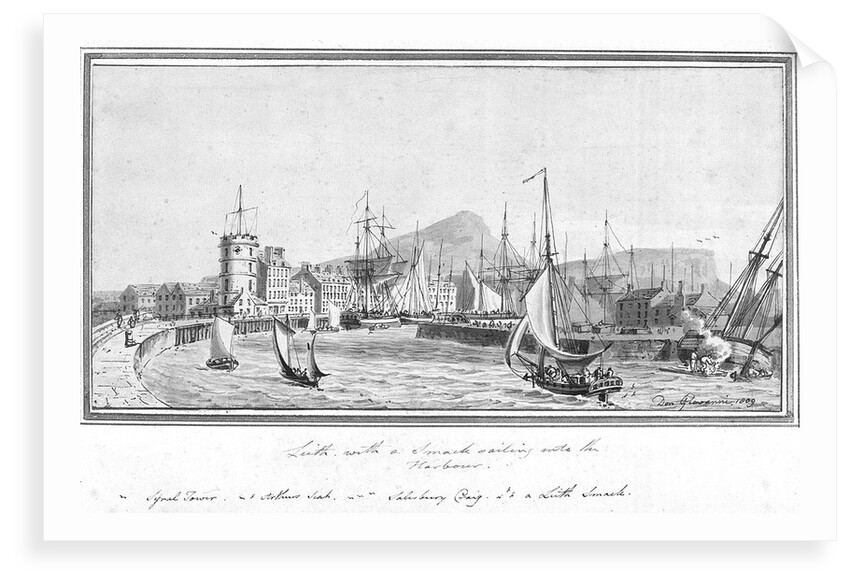 Port of Leith with a smack sailing into the harbour by J.T. Serres