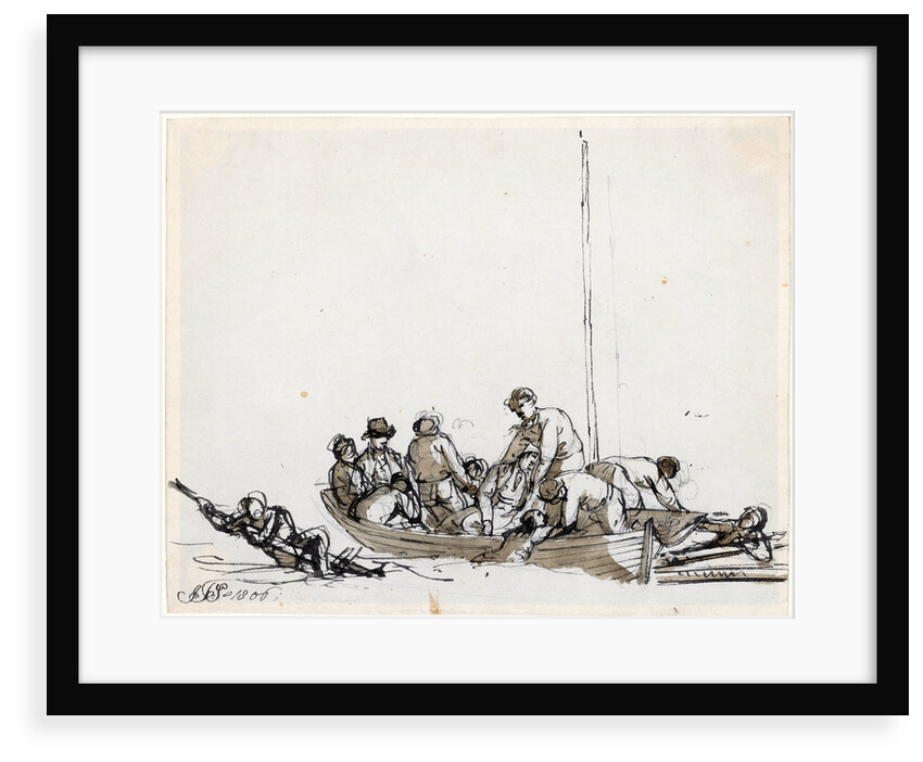 Sailors in a boat rescuing survivors by John Thomas Serres