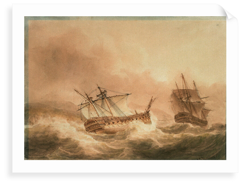 The 'Vanguard' disabled and in tow by the 'Alexander', 22 May 1798 by Nicholas Pocock