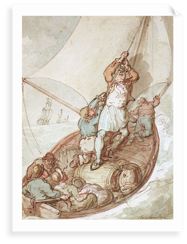 Hoisting sail in a boat by Thomas Rowlandson