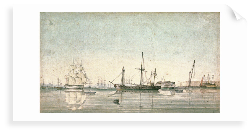 HMS 'Imperieuse'? refitting in the inner harbour of Port Mahon by Robert Hood by Robert Hood