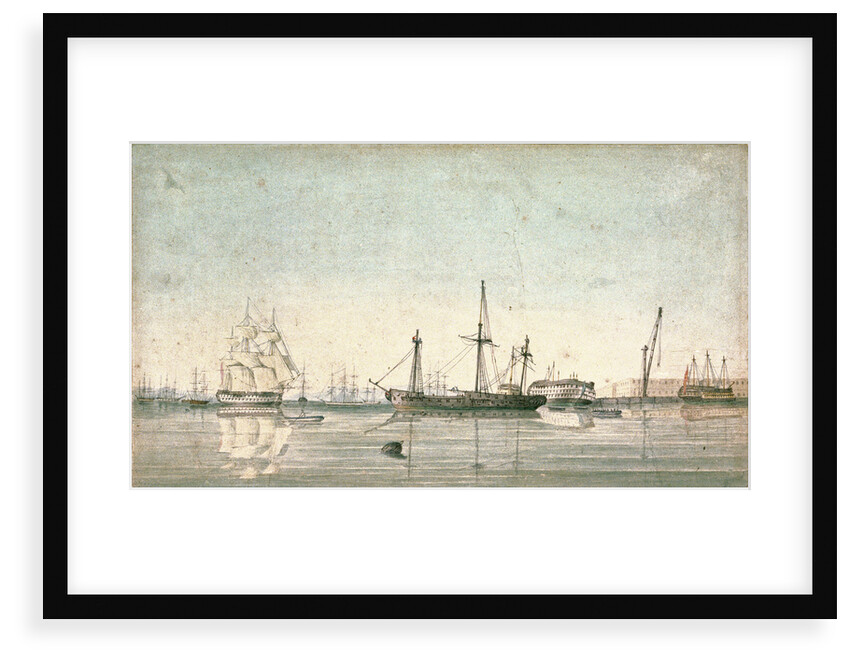 HMS 'Imperieuse'? refitting in the inner harbour of Port Mahon by Robert Hood by Robert Hood