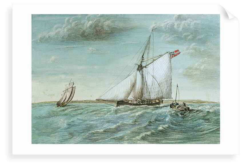 Revenue cutter chasing a lugger, circa 1830 showing 'revenue stripes' by unknown