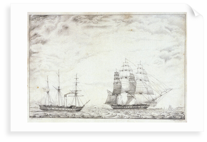 Frigate and paddle steamer by Daniel England