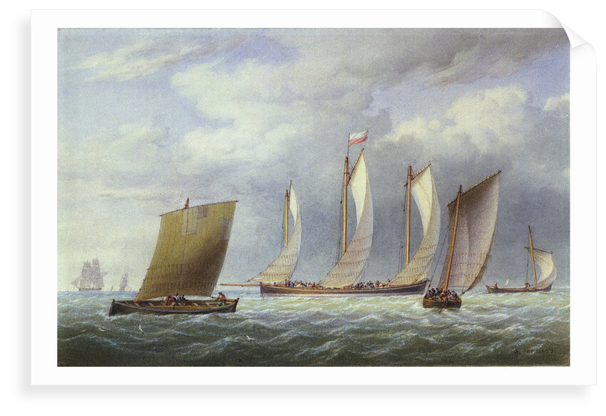 A lugger with other small craft in a fresh breeze by William Joy