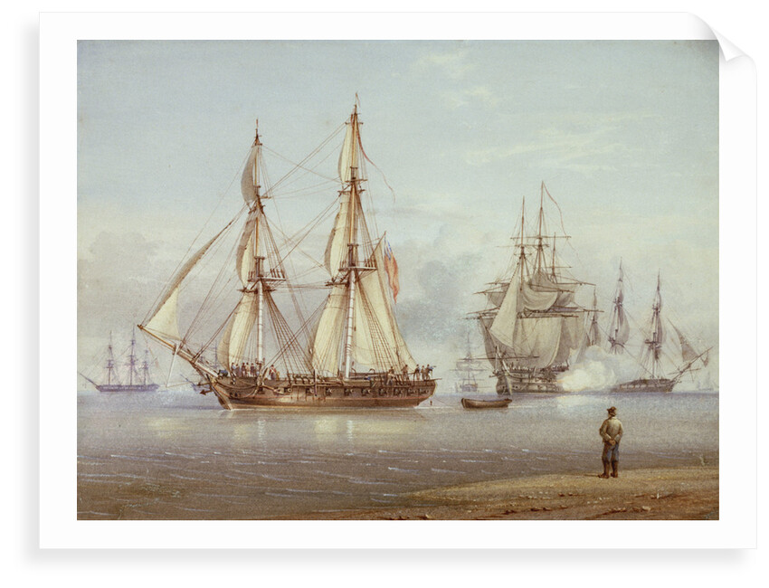 Action with English frigate in foreground. Clio - Light air by William Joy