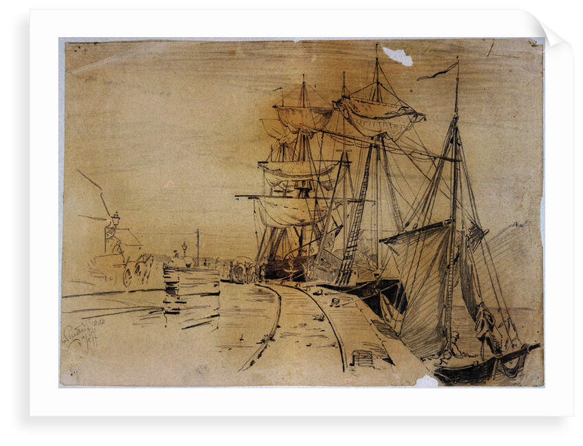 Fishing vessels tied up at a promenade by Wenstad Holst