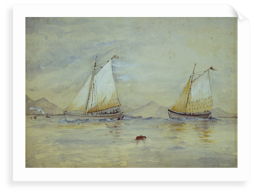 Two sailing craft off a shore by Lady Emily Frances Phipps Hornby