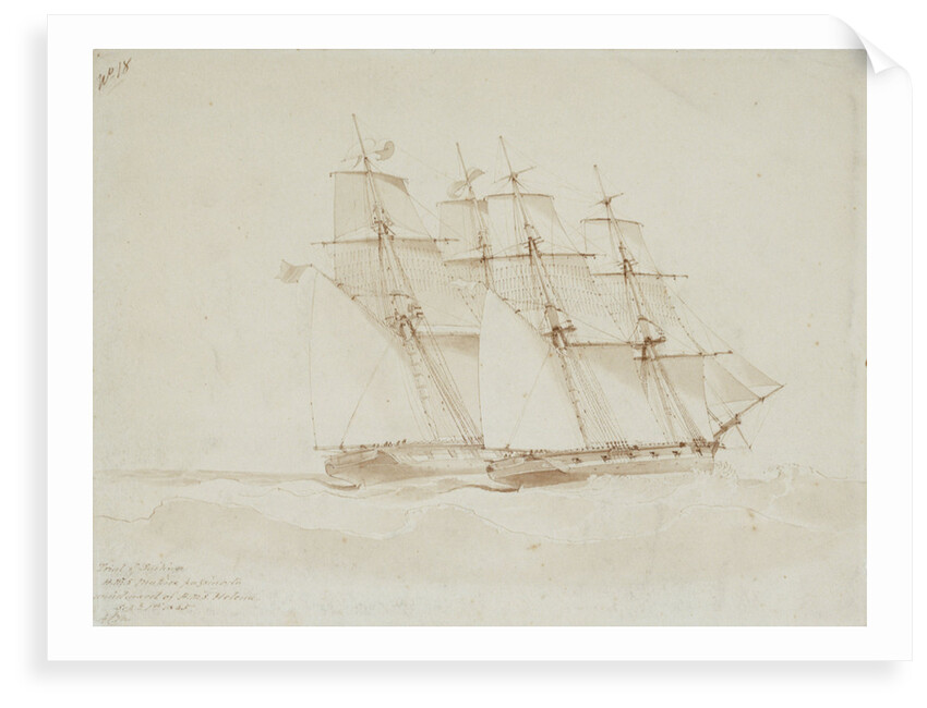 HMS 'Mutine' passing to windward of HMS 'Helena' in a sailing trial, 1 September 1845 by George Pechell Mends