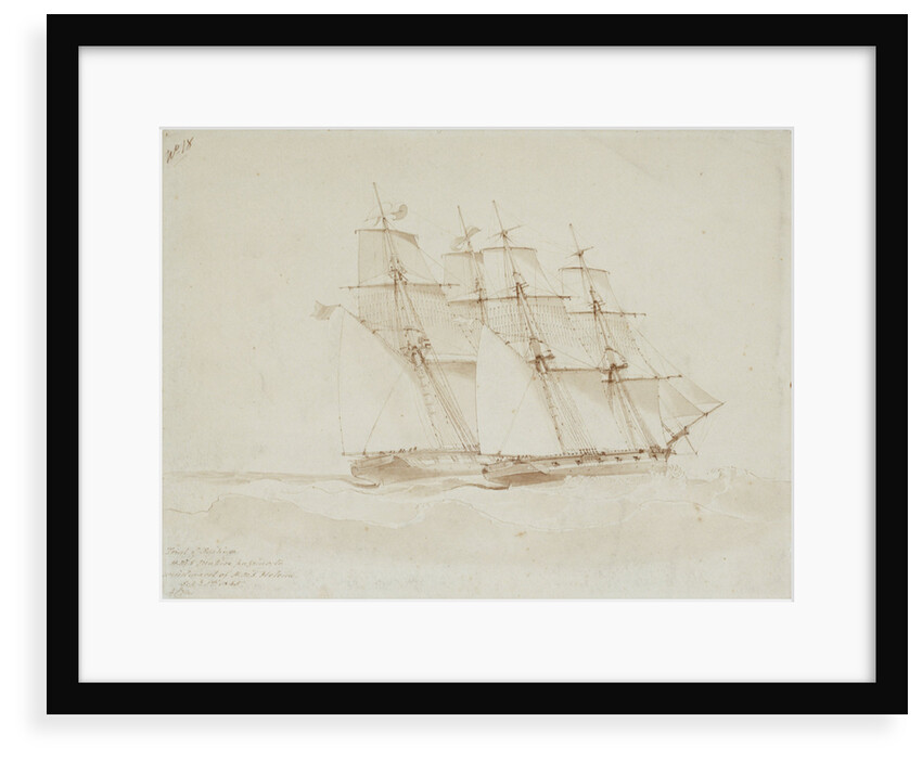 HMS 'Mutine' passing to windward of HMS 'Helena' in a sailing trial, 1 September 1845 by George Pechell Mends