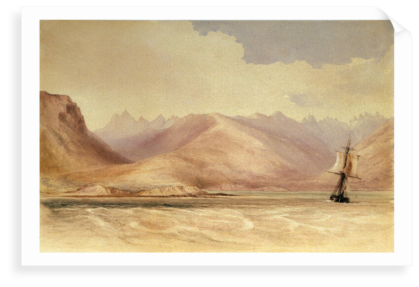 The survey ship HMS 'Beagle' in Beagle Channel, South America by Conrad Martens