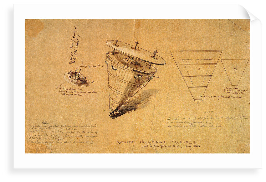 Russian infernal machines found in dockyard at Kertch in May 1855 by Oswald Walter Brierly
