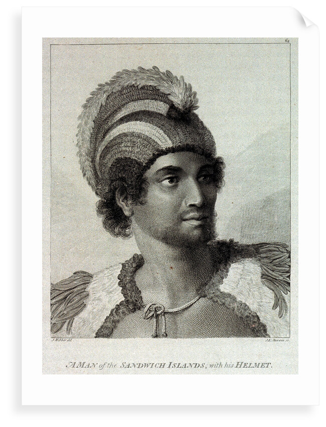A man of the Sandwich Islands with his helmet by John Webber