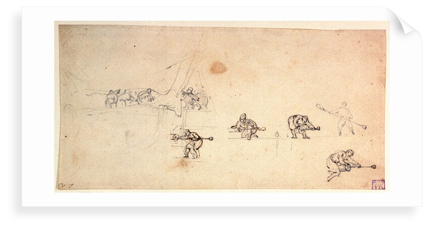 Loading guns and lacing on the fore bonnet by Willem Van de Velde the Younger