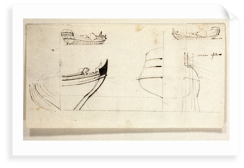 Two views of yacht and profiles of bow and stern by Willem Van de Velde the Younger