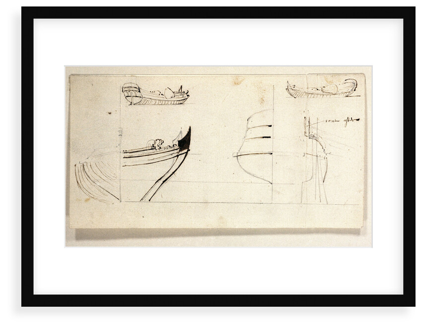 Two views of yacht and profiles of bow and stern by Willem Van de Velde the Younger