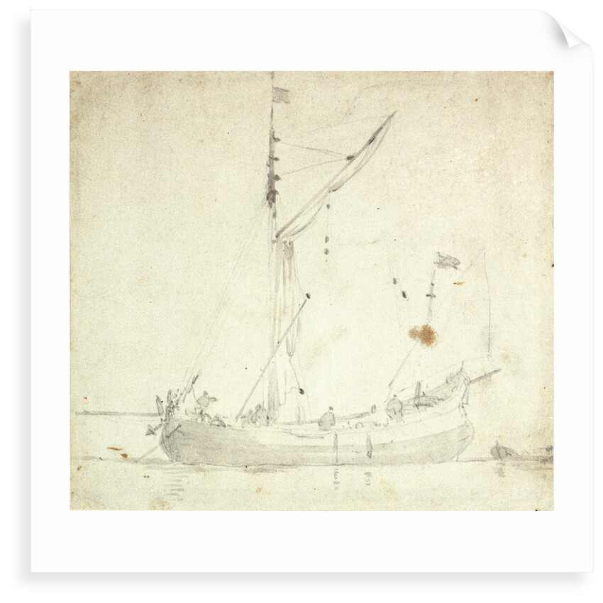 A dogger at anchor by Willem Van de Velde the Younger