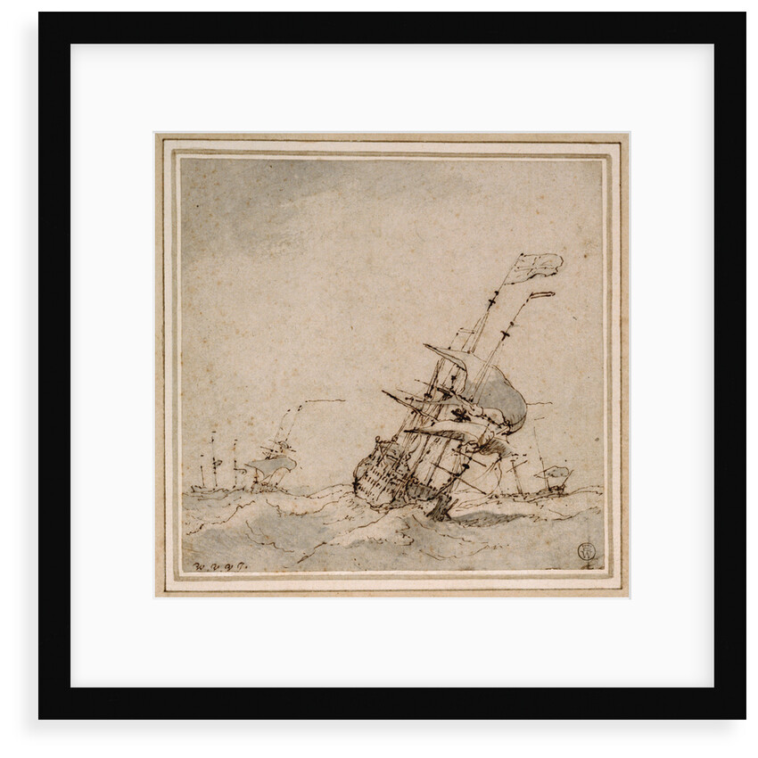 An English flagship scudding in a heavy sea by Willem Van de Velde the Younger