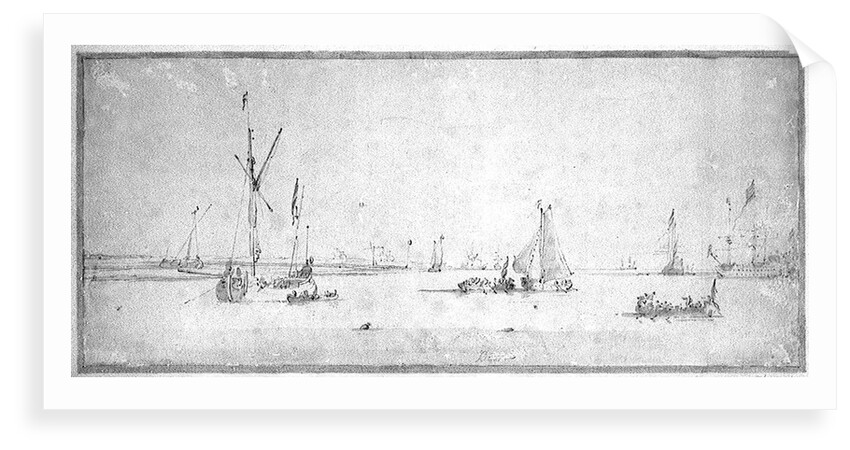 A dogger at anchor with shipping in Dutch waters by Willem Van de Velde the Younger